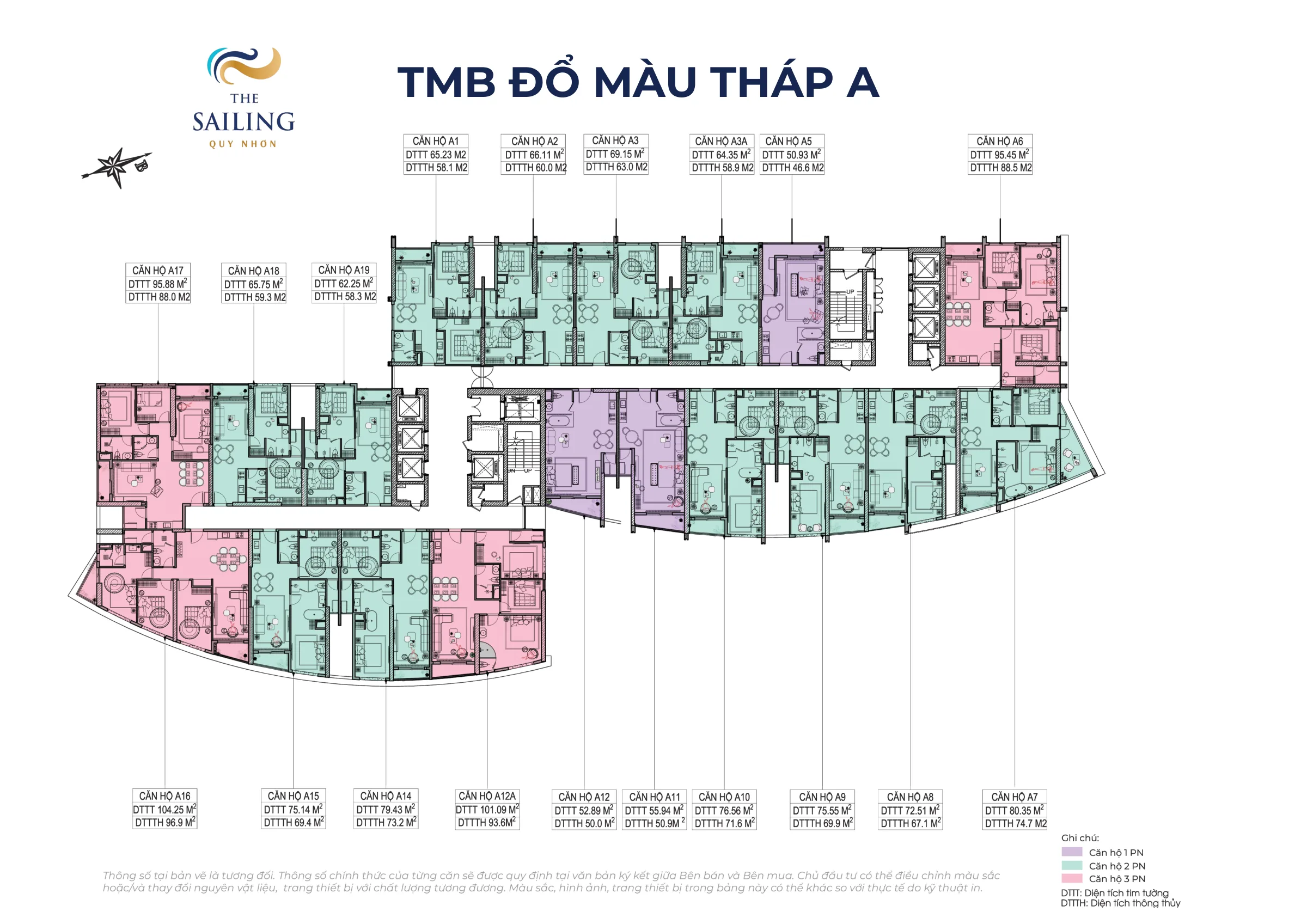 Mặt bằng tầng điển hình tháp A, 19 căn hộ/sàn
