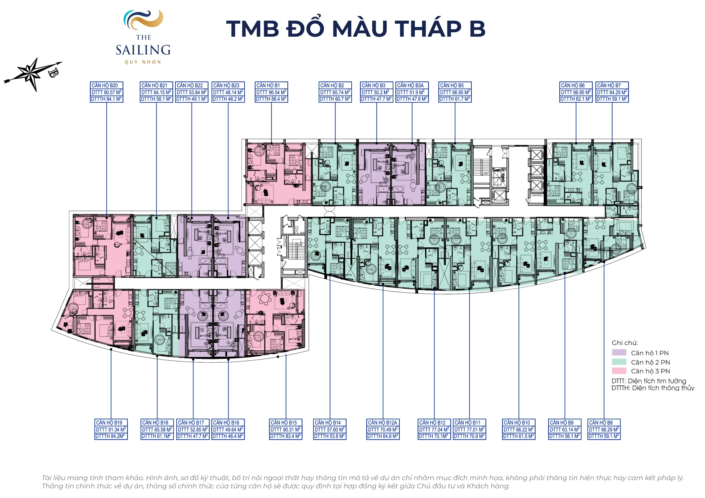 Mặt bằng tầng điển hình tháp B, 23 căn hộ/sàn