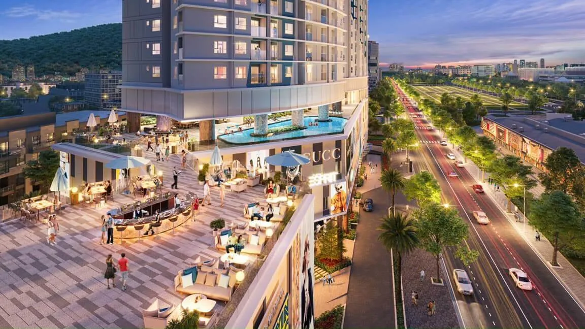 Sky Bar và khu ẩm thực ngoài trời về đêm